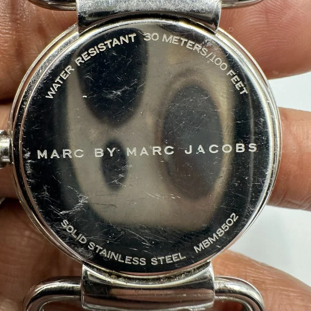 Marc Jacobs Watch Women Silver Tone White Dial Leather Band New Battery